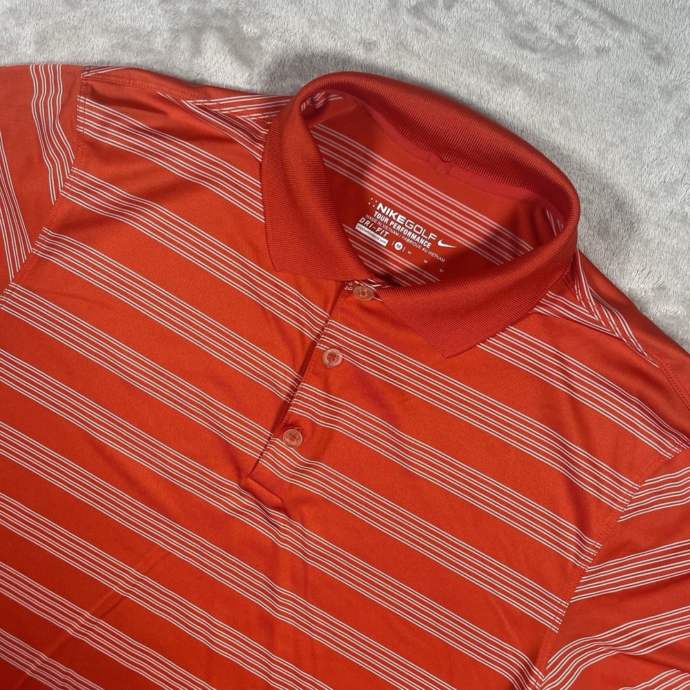 Nike‎ Golf Dri-Fit Tour Performance Polo Men's M Orange Striped